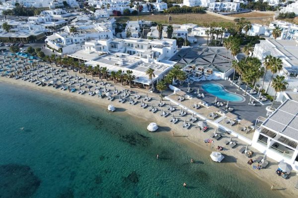 A view of Ornos beach on Mykonos